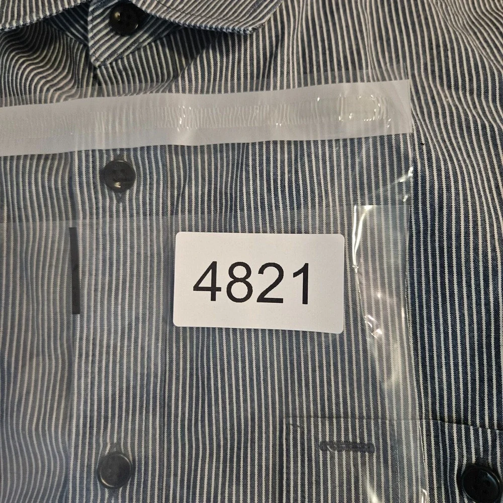 Banana Republic Shirt Men XL 17-17.5 Flip Cuff Button Up Blue‎ White Striped